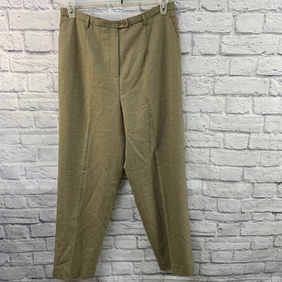 Pendleton Pants Womens 16 Green Red Brown Houndstooth 100% Virgin‎ Wool Trouser - Picture 1 of 4